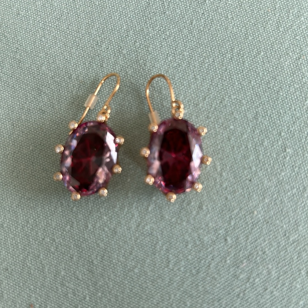 Large Oval Crystal Earrings Red Stone with Irridescent Overlay